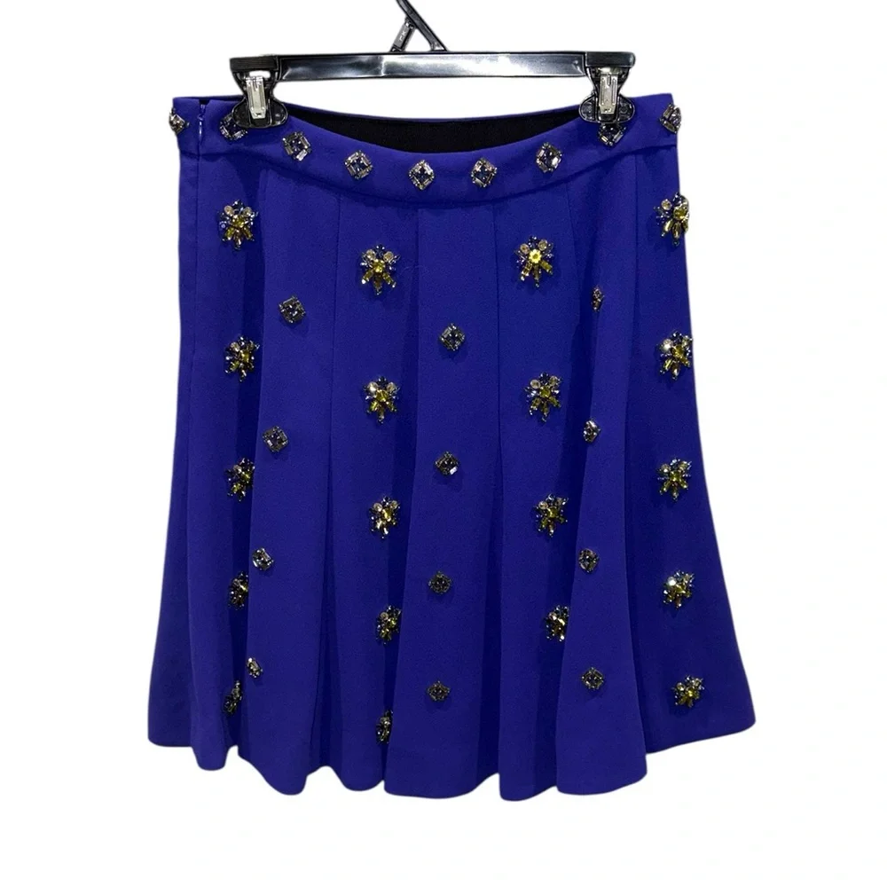 LN RARE J. Crew Collection Byzantine Purple Jeweled Cluster A-Line Skirt - 6